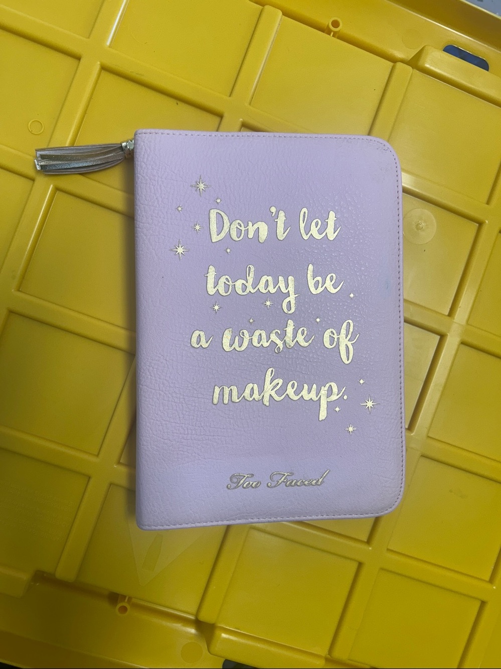 Too Faced Light Pink Makeup Quote Pouch with Gold Accents